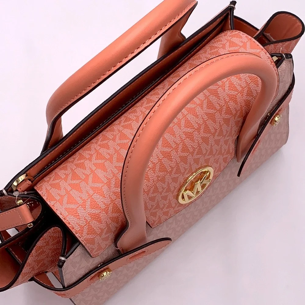 MICHAEL KORS Carmen Medium Color-Block Logo Satchel color Sherbert Multi